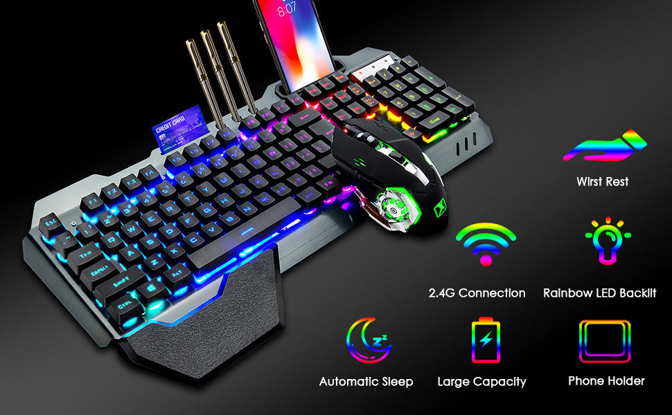 K680 Wireless Rainbow LED Backlit Gaming Keyboard and Mouse Combo