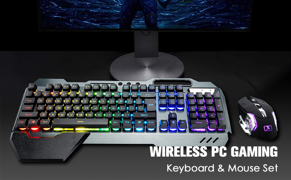 K680 Wireless Rainbow LED Backlit Gaming Keyboard and Mouse Combo