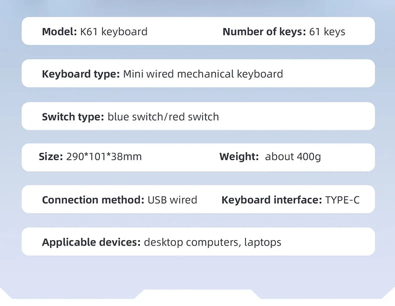 APAYADO K61 60% Mini Gaming Keyboard RGB Wired 61-Key