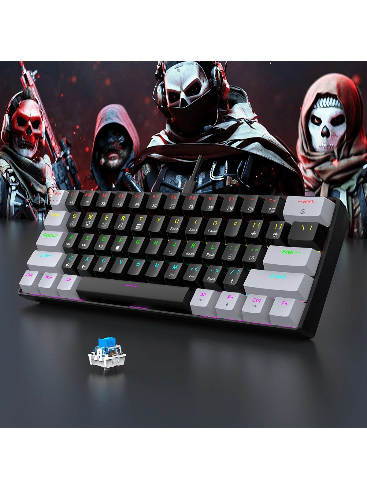 60% Wired Gaming Keyboard RGB Backlit, Compact Design for PC/Mac Gamers & Typists