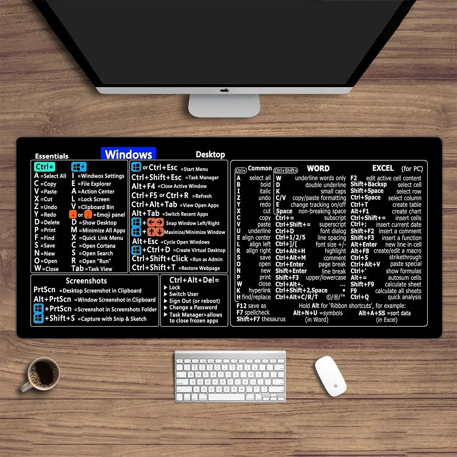 Shortcut Key Map Desk Mat Office Mouse Pad Windows and Excel Keyboard Large 1000X500 Mousepad Anti-slip Computer Rug Game Pads