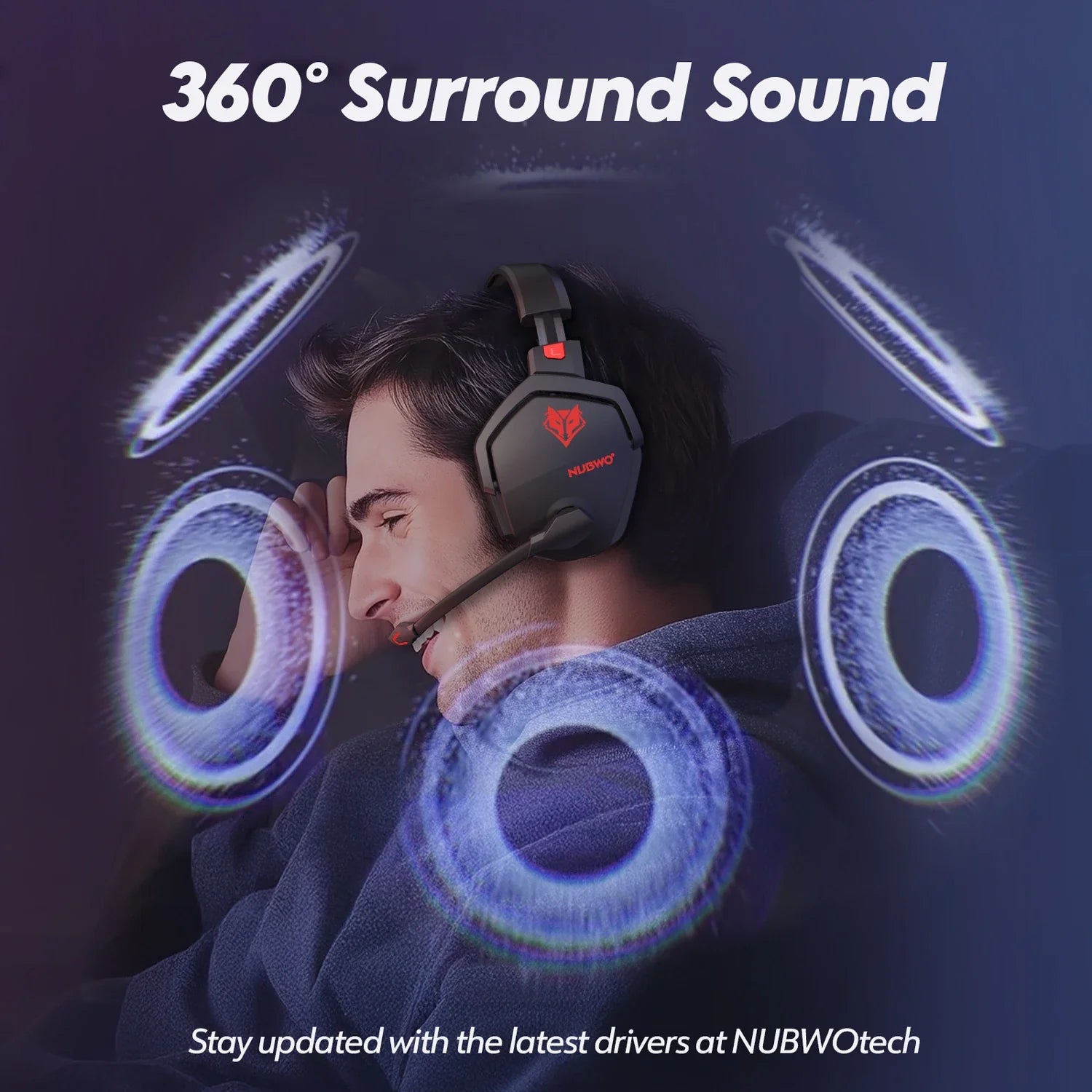 NUBWO G06 Wireless Gaming Headset 2.4GHz Bluetooth 5.3 with Mic 50mm Drivers