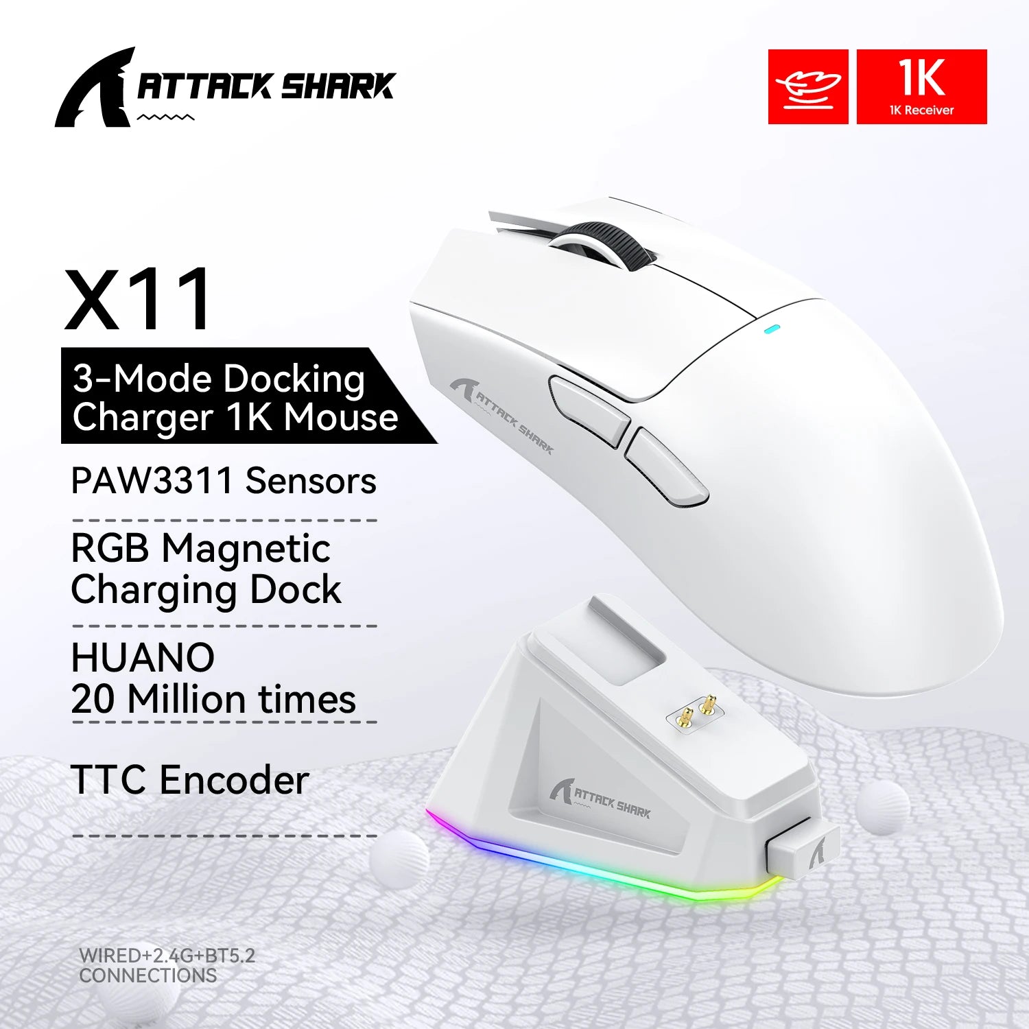 Attack Shark X11 Wireless Gaming Mouse – Tri-Mode, PAW3311 Sensor, 22K DPI, RGB