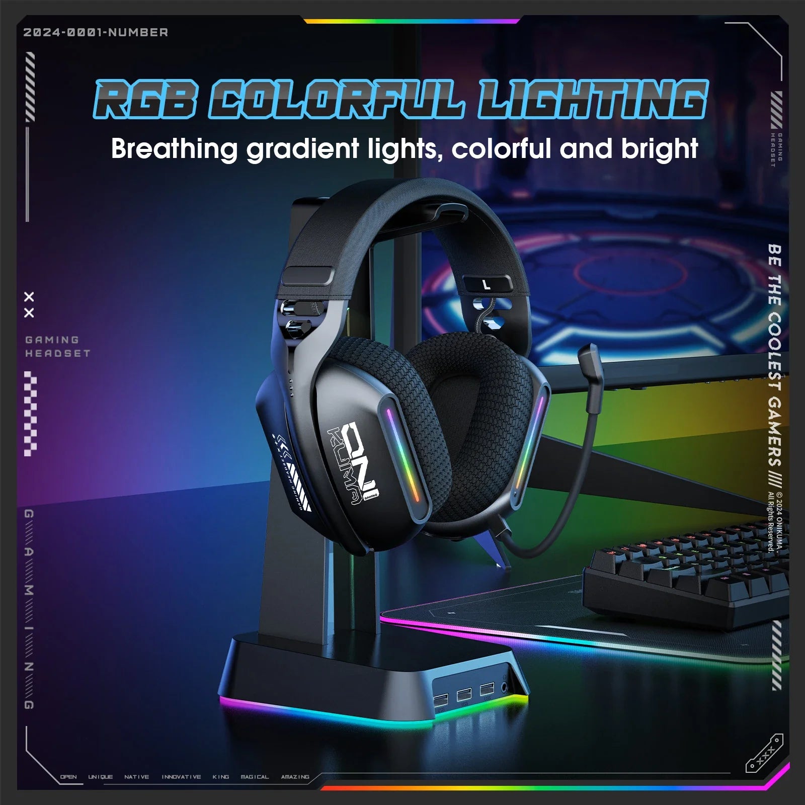 ONIKUMA GT808 Wireless Gaming Headset RGB Bluetooth 5.3 / 2.4G / 3.5mm with Mic