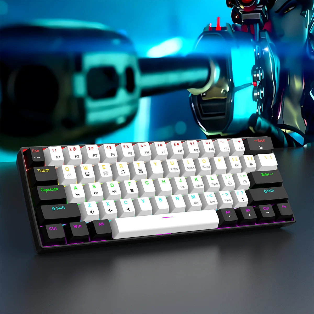 60% Wired Gaming Keyboard RGB Backlit, Compact Design for PC/Mac Gamers & Typists