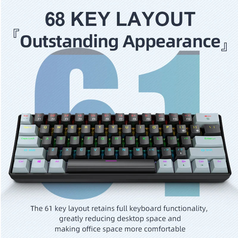 APAYADO K61 60% Mini Gaming Keyboard RGB Wired 61-Key