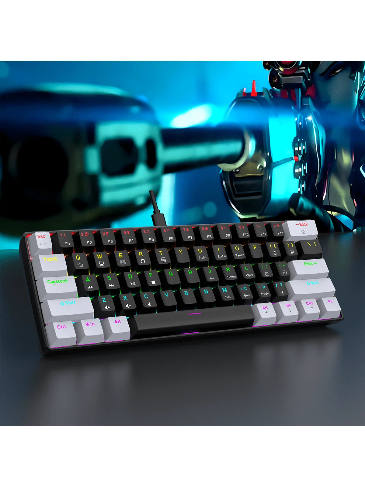 60% Wired Gaming Keyboard RGB Backlit, Compact Design for PC/Mac Gamers & Typists