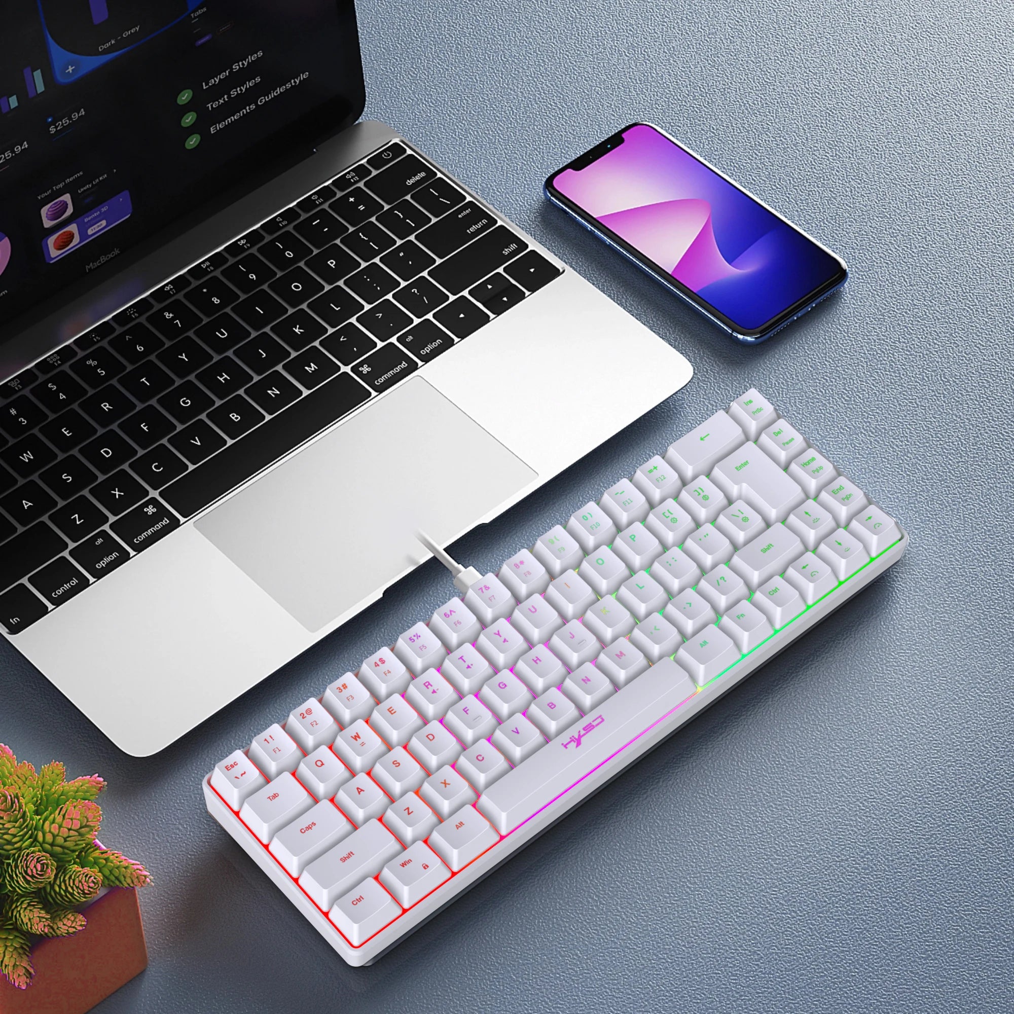 Keyboard 68 Keys RGB Backlight Small Portable Office Computer Membrane Keyboard For Windows Tablet Laptop Game