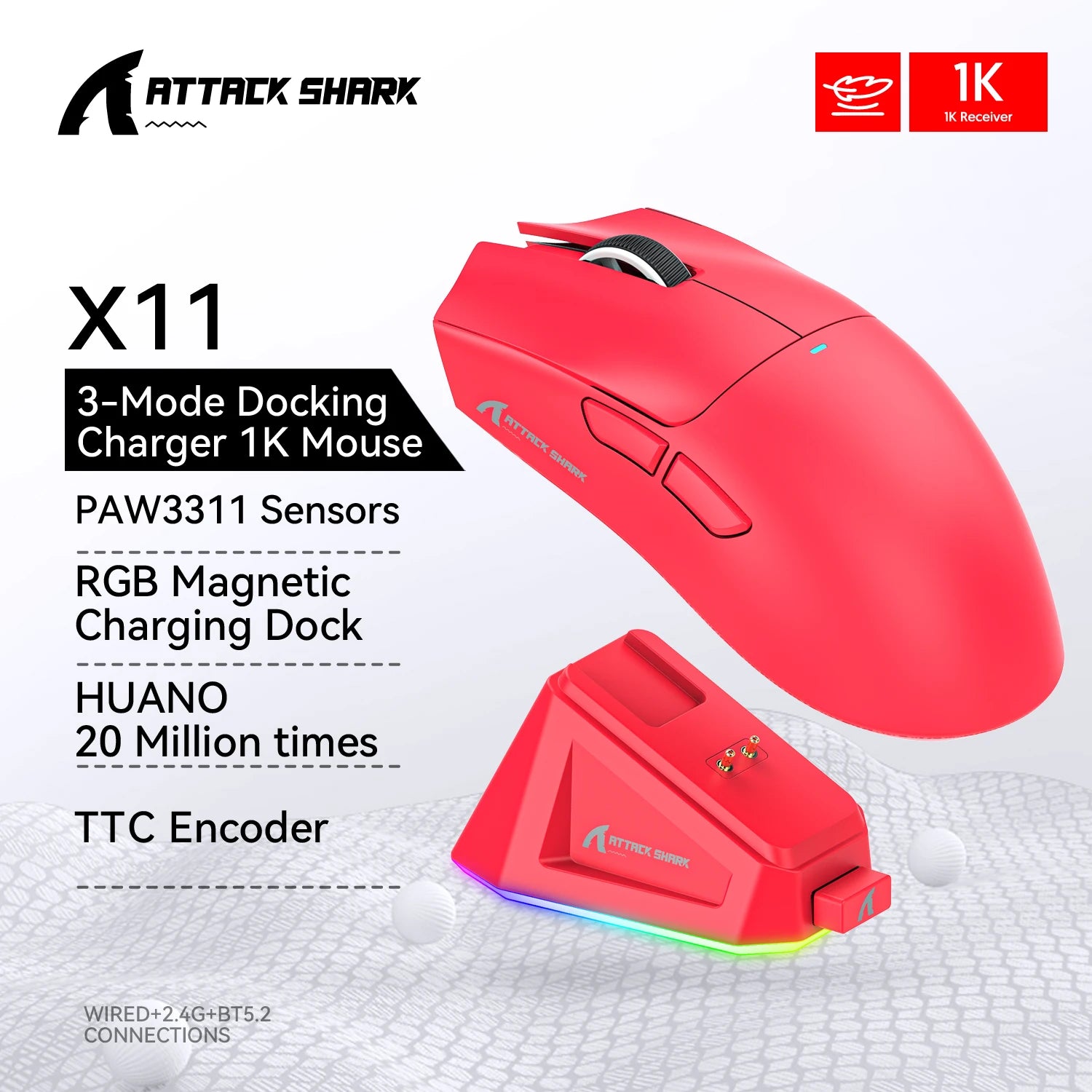 Attack Shark X11 Wireless Gaming Mouse – Tri-Mode, PAW3311 Sensor, 22K DPI, RGB