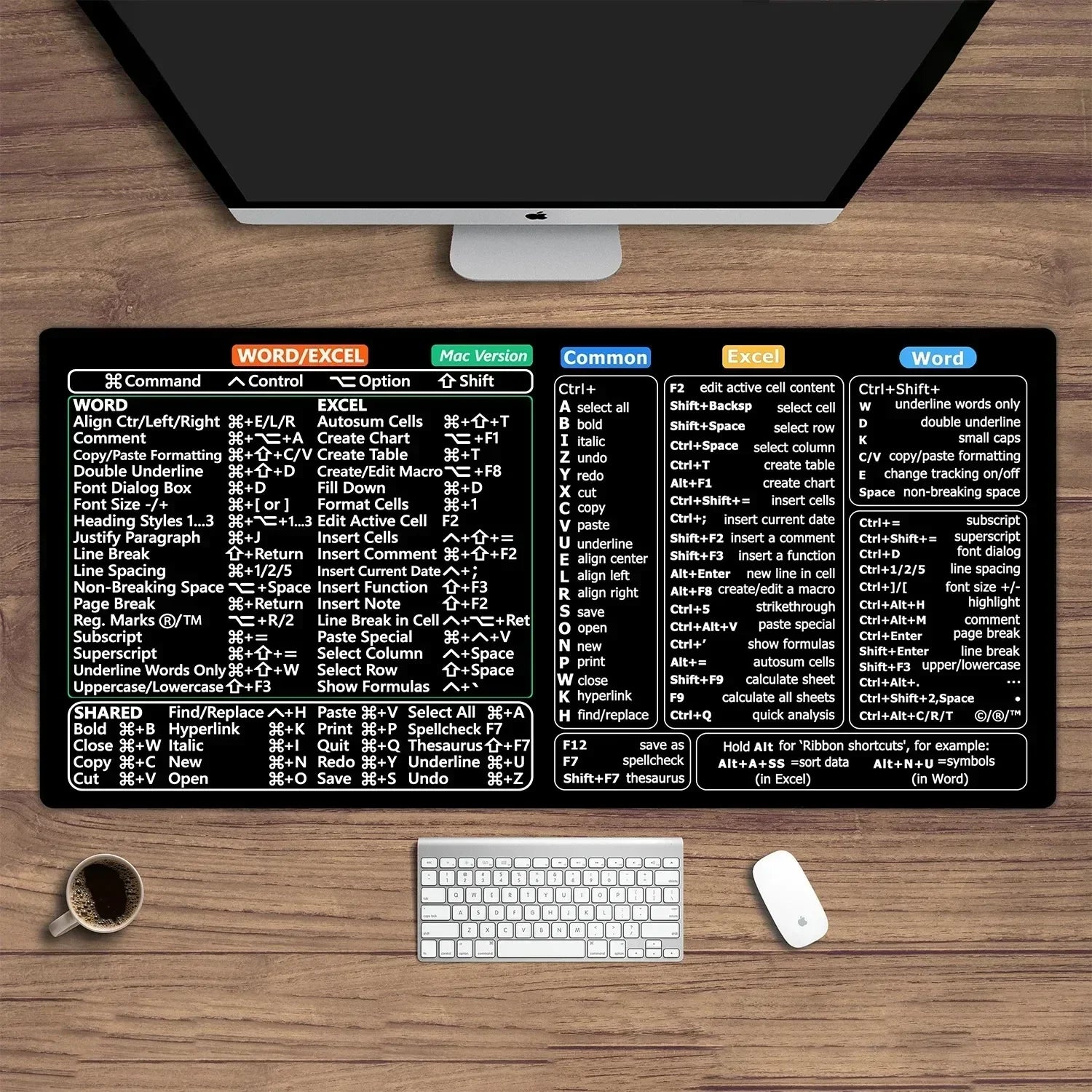 Shortcut Key Map Desk Mat Office Mouse Pad Windows and Excel Keyboard Large 1000X500 Mousepad Anti-slip Computer Rug Game Pads