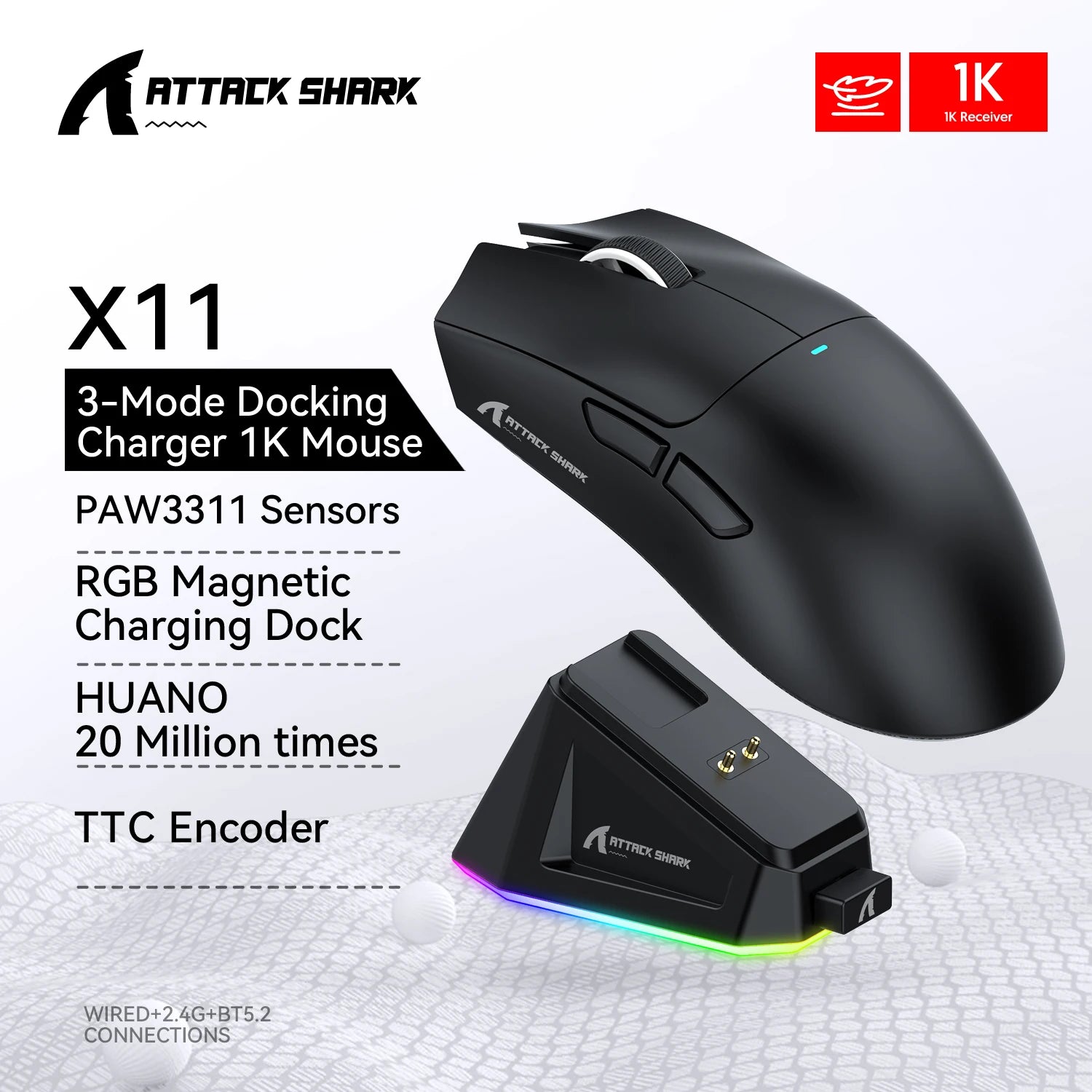 Attack Shark X11 Wireless Gaming Mouse – Tri-Mode, PAW3311 Sensor, 22K DPI, RGB