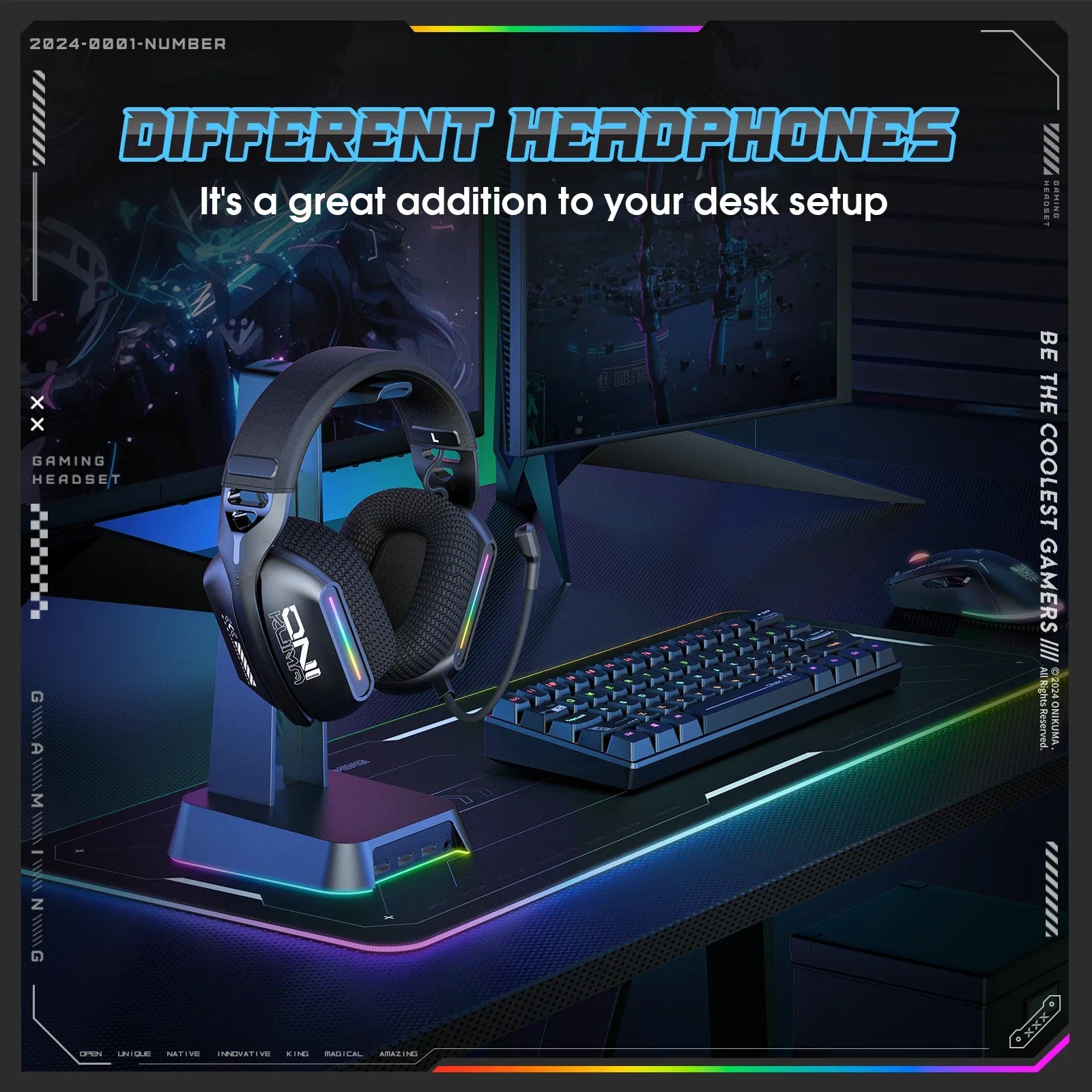 ONIKUMA GT808 Wireless Gaming Headset RGB Bluetooth 5.3 / 2.4G / 3.5mm with Mic