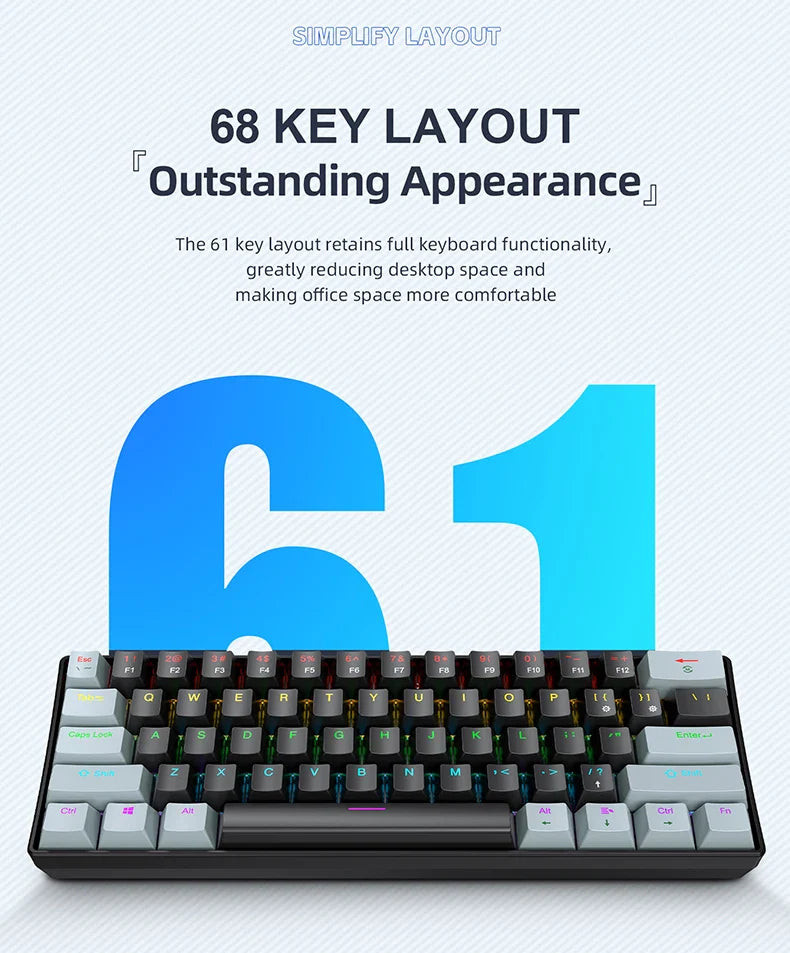 APAYADO K61 60% Mini Gaming Keyboard RGB Wired 61-Key