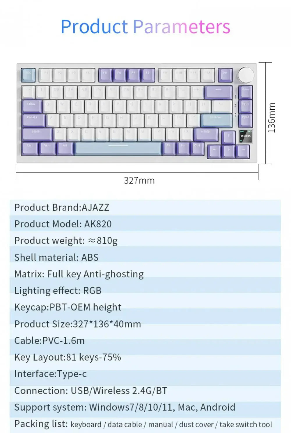 Ajazz AK820 82-Key Wireless Gaming Keyboard