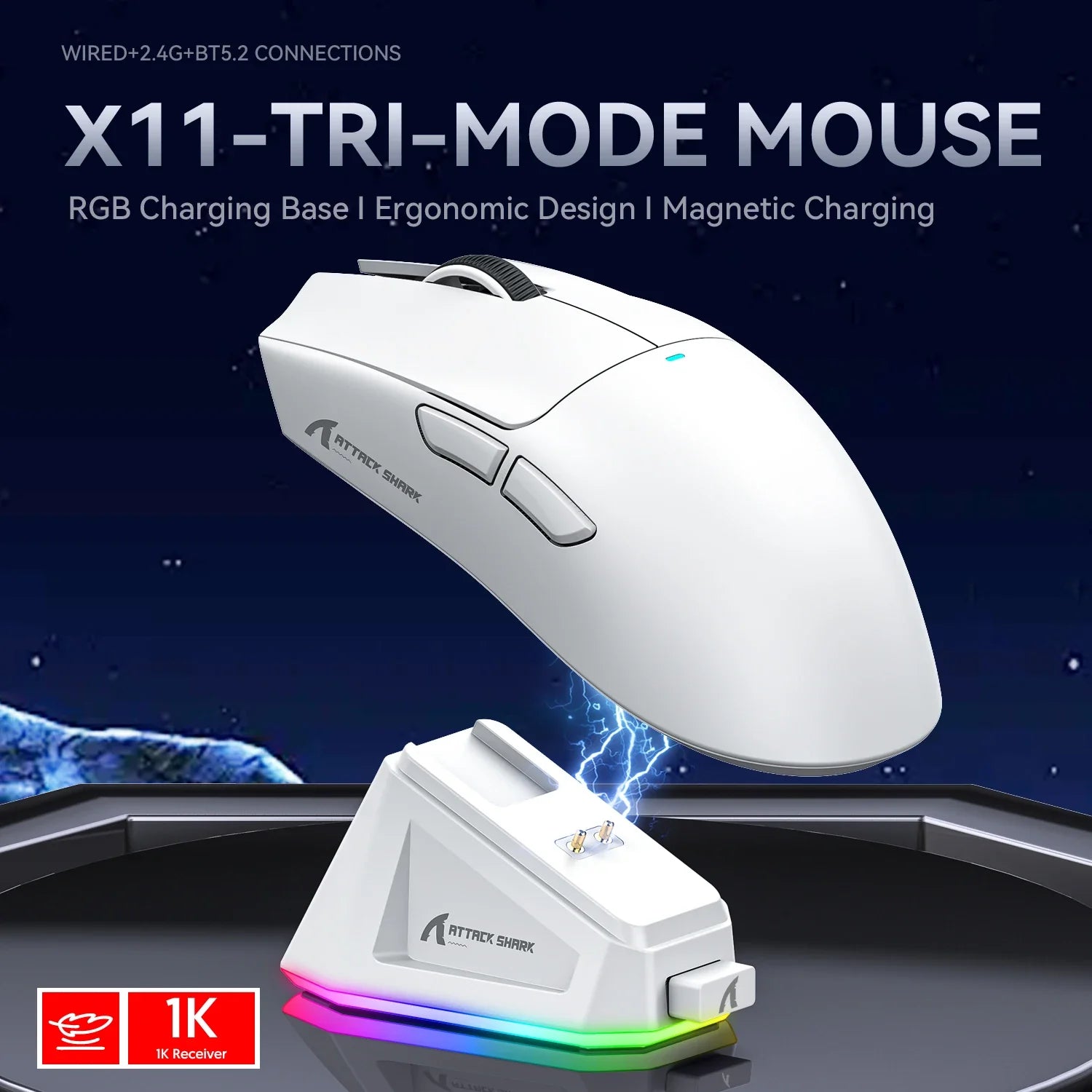 Attack Shark X11 Wireless Gaming Mouse – Tri-Mode, PAW3311 Sensor, 22K DPI, RGB