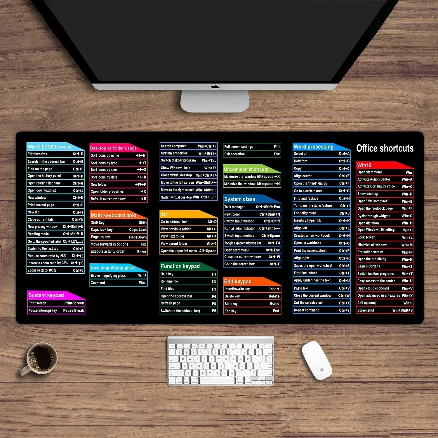 Shortcut Key Map Desk Mat Office Mouse Pad Windows and Excel Keyboard Large 1000X500 Mousepad Anti-slip Computer Rug Game Pads