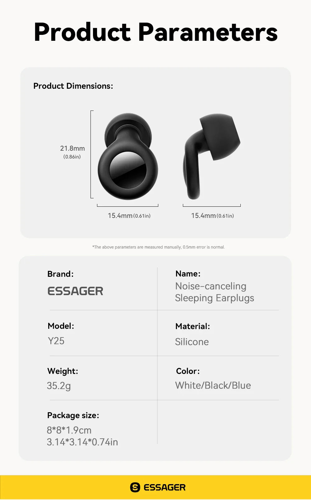 ESSAGER Noise Cancelling Ear Plugs for Sleeping Soft Silicone Sleep Earplugs Noise Reduction Earbuds for Sleep Work Study Travel