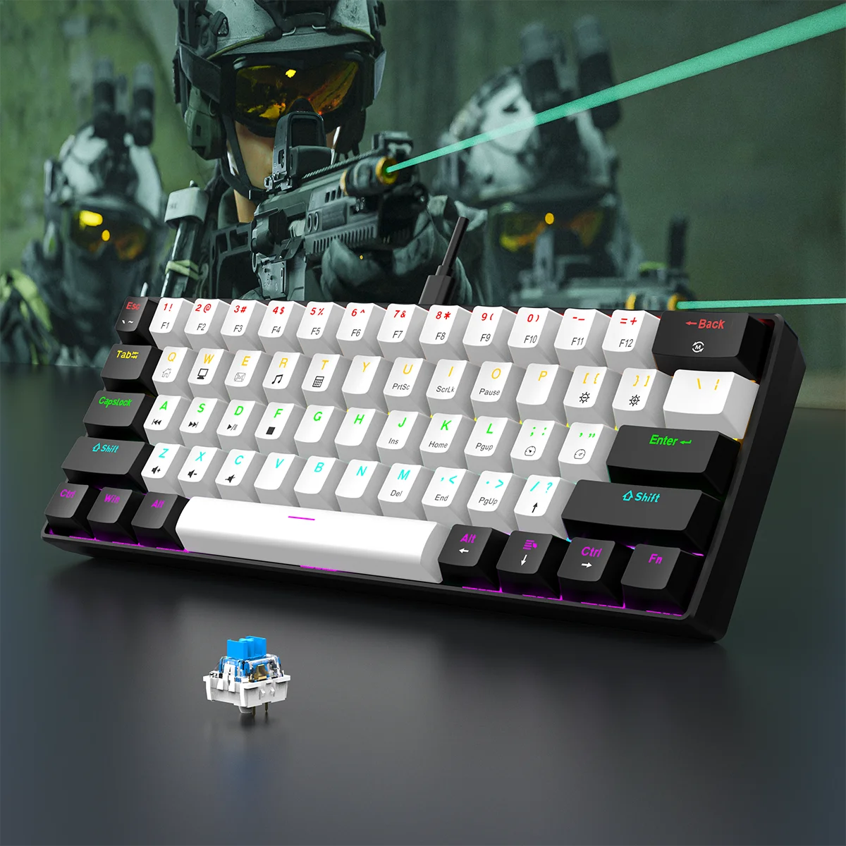 60% Wired Gaming Keyboard RGB Backlit, Compact Design for PC/Mac Gamers & Typists