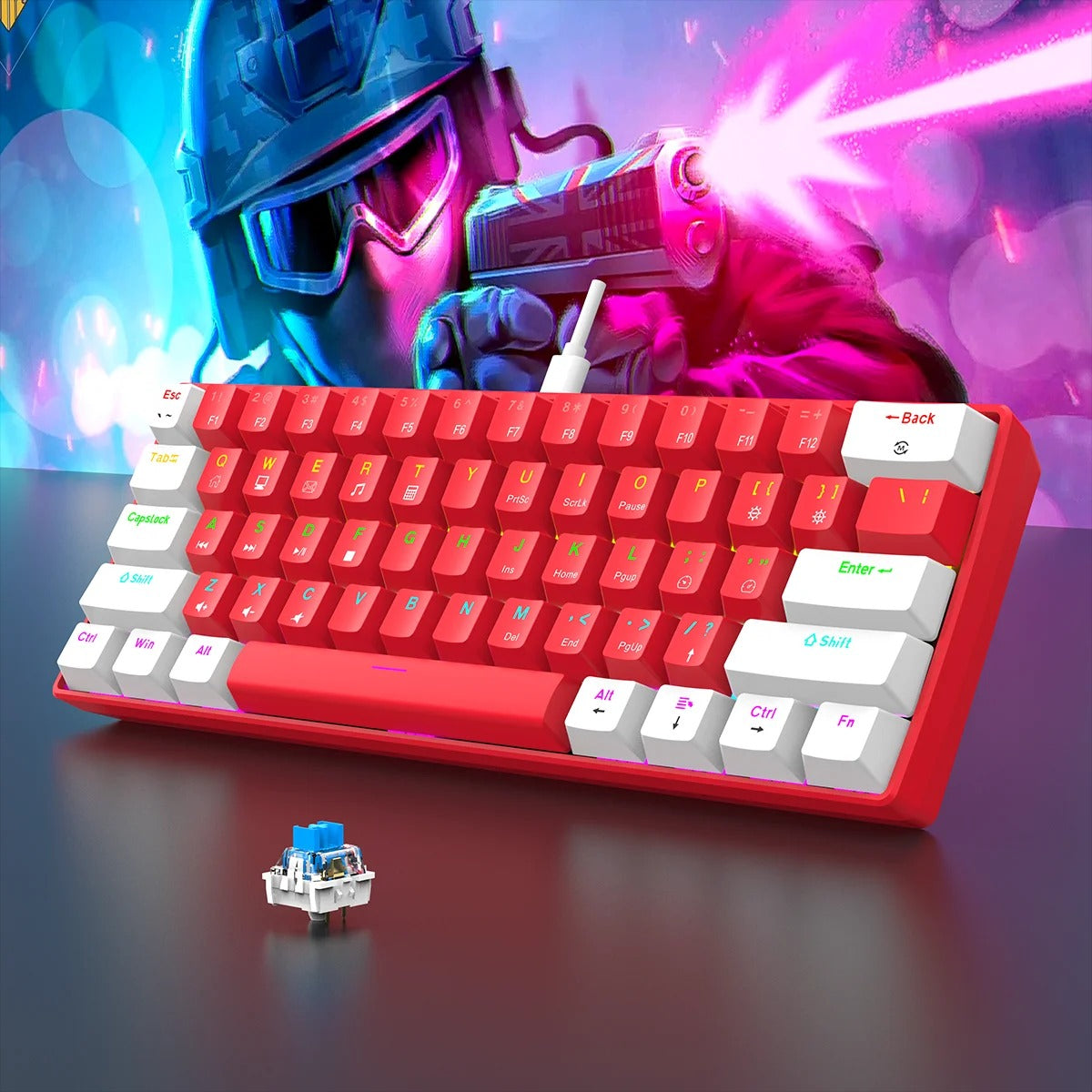 60% wired gaming keyboard, RGB backlight ultra compact mini keyboard, waterproof small compact 61 key keyboard for pc/Mac gamers